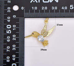 Gold Filled Hummingbird Charm, Clear CZ Micro Pave Gold Hummingbird Pendant for Bracelet Necklace Earrings Jewelry Making Supply, CP1715