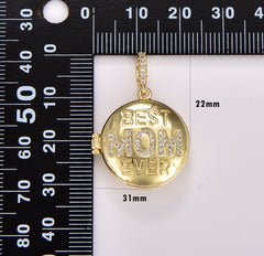 Gold Best Mom Ever Micro Pave Locket Pendant, Gold Filled Open Locket Cubic Zirconia Pave Mom Charm Necklace, 31x22mm, CP1717