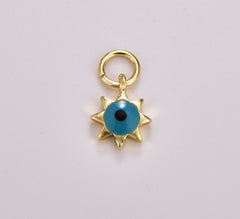 Dainty Turquoise Blue Evil Eye Charm, Gold Filled Star Sun Heart Evil Eye Pendant for Necklace Bracelet Earring Supply Component, CP1722