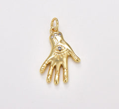 18K Gold Filled Hand Evil Eye Charm, Hamsa Hand Pendant, Amulet Protection Religion Gift, Cubic Zirconia Necklace Pendant Charm, CP1726