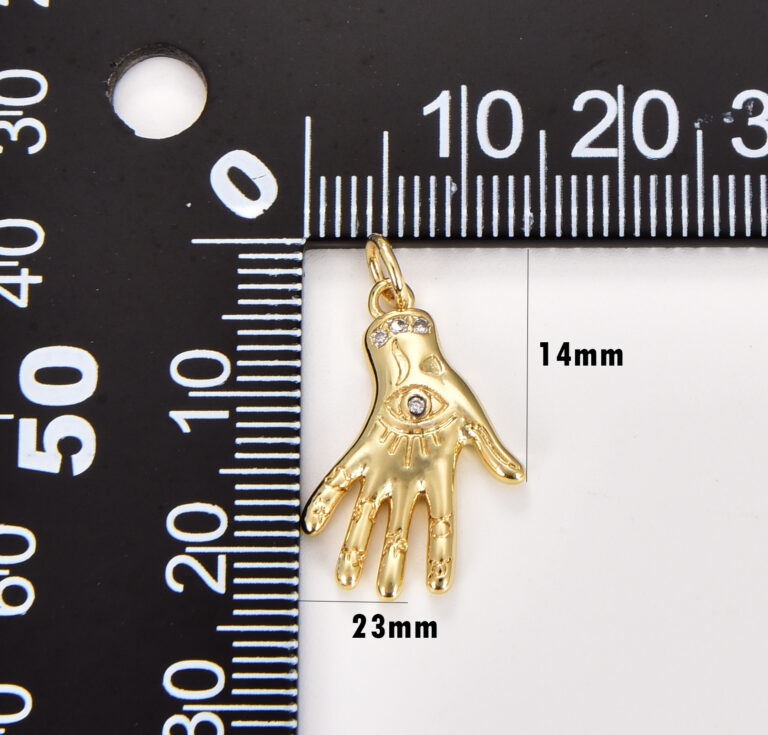 18K Gold Filled Hand Evil Eye Charm, Hamsa Hand Pendant, Amulet Protection Religion Gift, Cubic Zirconia Necklace Pendant Charm, CP1726