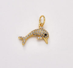 18K Gold Filled Dainty Dolphin Charm, Dolphin Pendant, Micro Pave Charms, Under The Sea Animal Inspired, CP1727