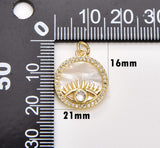18K Gold Filled Evil Eye Shell Pearl Charm, Evil Eye Medallion Pendant, Amulet Charm, CZ Micro Pave Charm, Mother of Pearl, Eye of Ra, CP1735