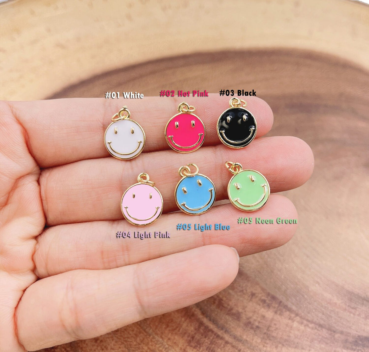 18K Gold Filled 1pc Enamel Happy Face Charm, Smiley Happy Face Charms, White Hot Pink Black Lavender Dainty Smile Charm Emoji Charm DIY, CP1737