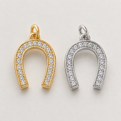 Gold Filled Horseshoe Charm, CZ Horseshoe Pendant, Lucky Horseshoe Jewelry Finding, DIY Necklace Bracelet Charm, Pendant Link, CP1740