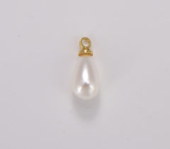 18K Gold Filled White Teardrop Pearl Charm, Freshwater Pearl Pendant, Bridesmaid Jewelry Gift, Charm for Bracelet Necklace Component, CP1741