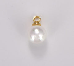 18K Gold Filled Dainty White Round Shell Pearl Charm, Mother of Pearl Pendant, Bridesmaid Jewelry Gift, Charm for Bracelet Necklace Component, CP1742