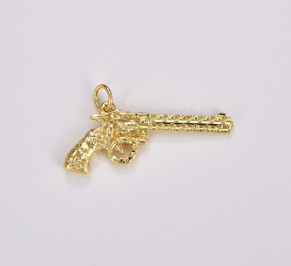 18K Gold Filled Revolver Pistol Gun Charm, Wave Curls Patterns Pendant, Gun Charm, Necklace Bracelet Charm Pendant, 29x21mm, CP1743