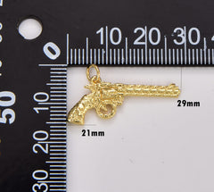 18K Gold Filled Revolver Pistol Gun Charm, Wave Curls Patterns Pendant, Gun Charm, Necklace Bracelet Charm Pendant, 29x21mm, CP1743