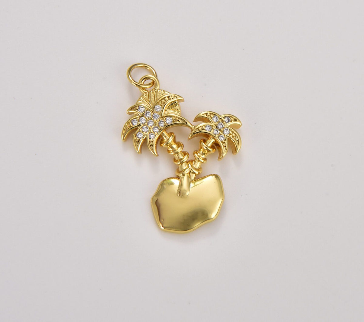 18K Gold Filled Palm Tree Charm, Coconut Tree Pendant, Beach Charm, CZ Micro Pave Palm Tree Charm for Necklace Bracelet Jewelry Making, CP1746