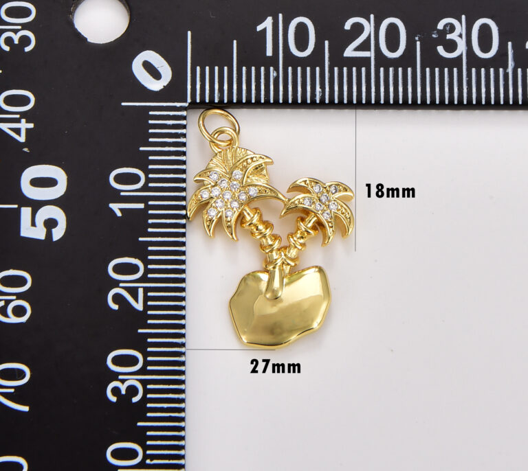 18K Gold Filled Palm Tree Charm, Coconut Tree Pendant, Beach Charm, CZ Micro Pave Palm Tree Charm for Necklace Bracelet Jewelry Making, CP1746