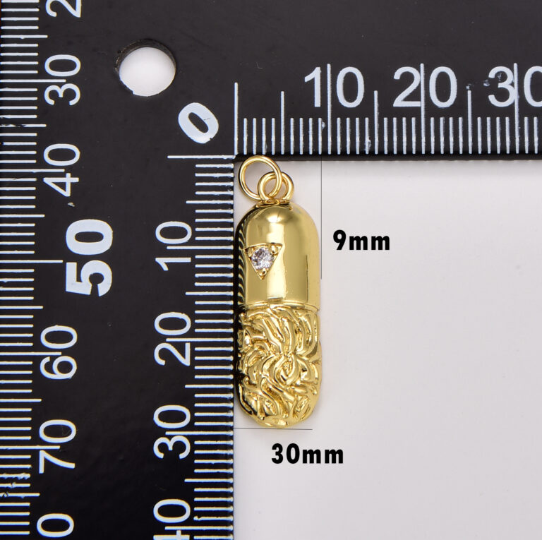 18K Gold Filled Capsule Pendant, Pill Capsule Charm, Cubic Zirconia Micro Pave Capsule Charm Necklace for DIY Jewelry Making Supply, 30x9mm, CP1749