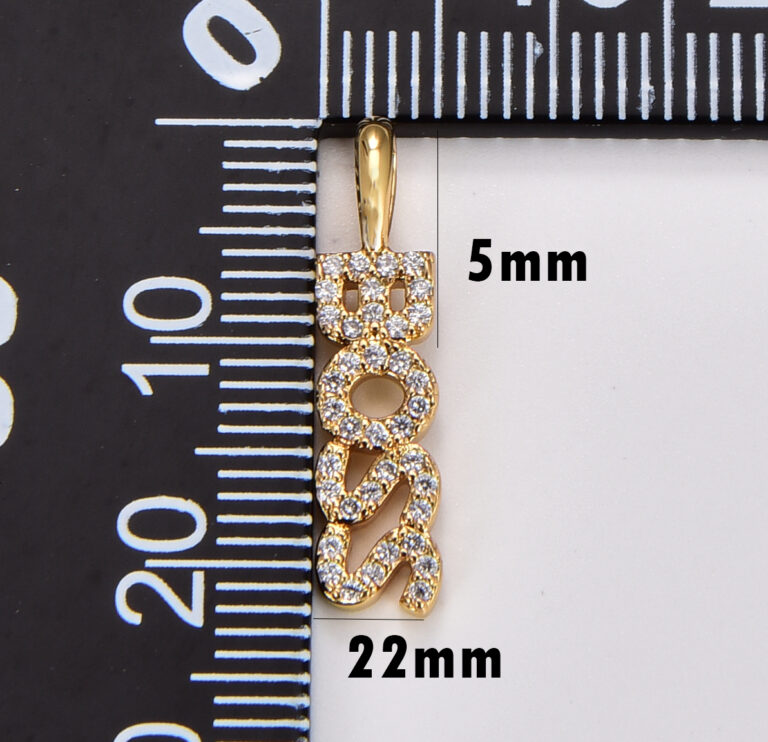 18K Gold Filled Boss Word Charm, Boss Bar Pendant, Minimalist Charm, Cubic Zirconia Micro Pave Boss Pendant for Necklace Bracelet Supply, 22x5mm, CP1750