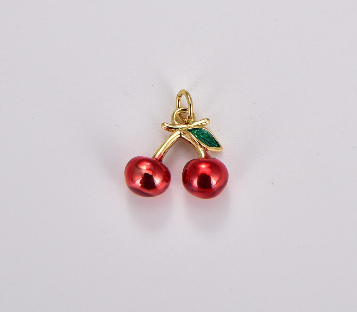 18K Gold Filled Red Cherry Charm, Enamel Necklace Charm, Cherries Gold Filled Pendant, Jewelry for Bracelet Necklace Earring, 12x12mm, CP1751