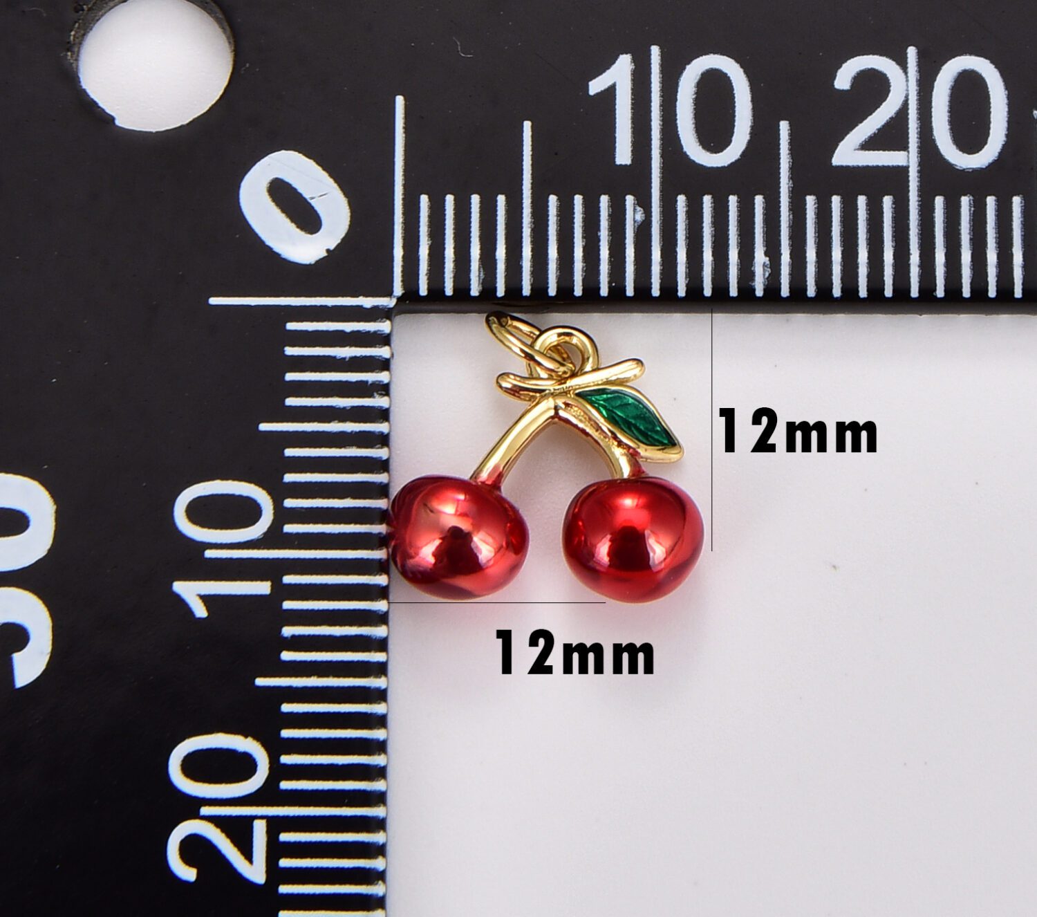 18K Gold Filled Red Cherry Charm, Enamel Necklace Charm, Cherries Gold Filled Pendant, Jewelry for Bracelet Necklace Earring, 12x12mm, CP1751