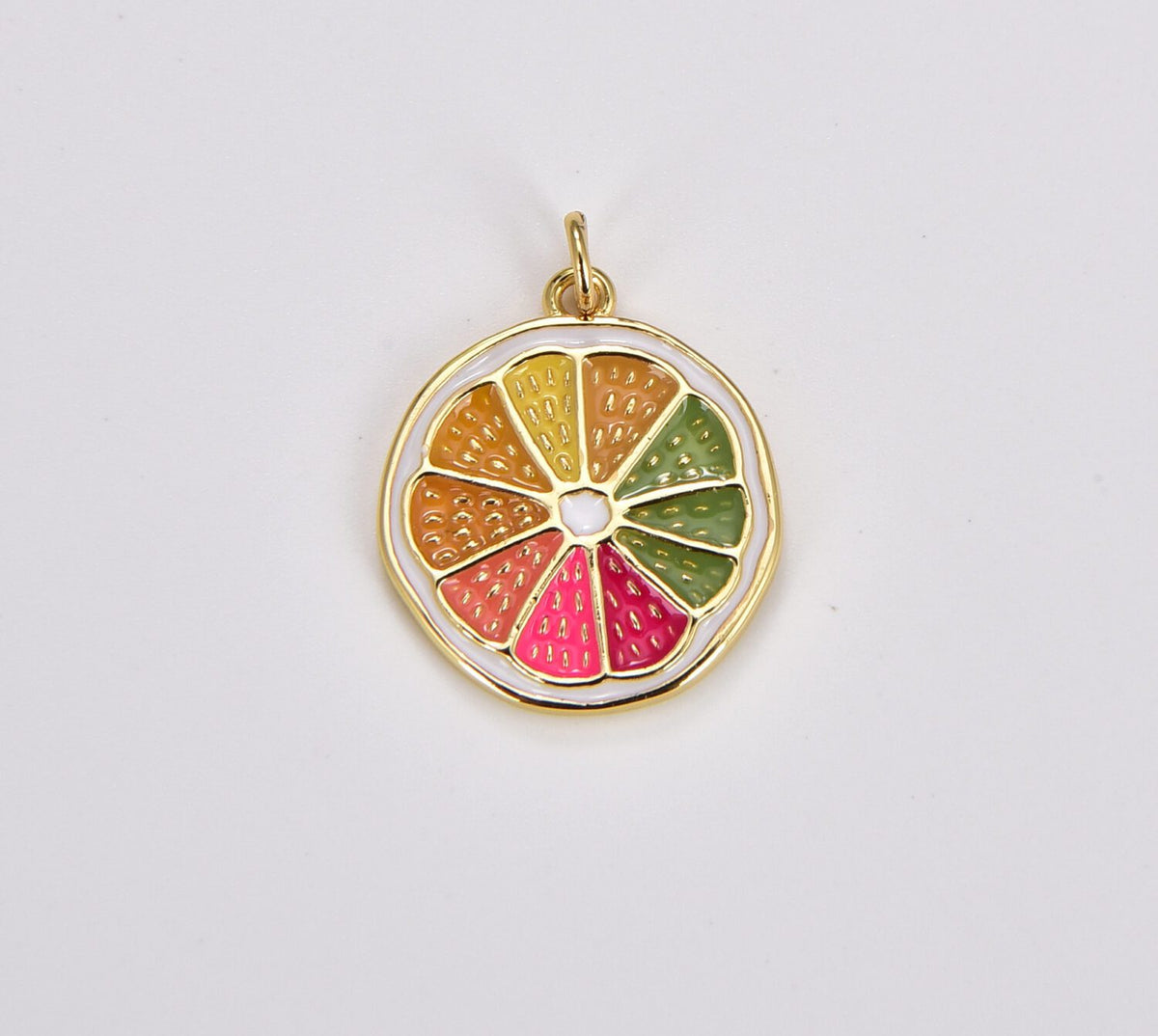 18K Gold Filled Enamel Sliced Orange Fruit Charm Lemon Sliced Charm Gold Pendant for Necklace Earring Supply Component in Gold Filled, 21x20mm, CP1752