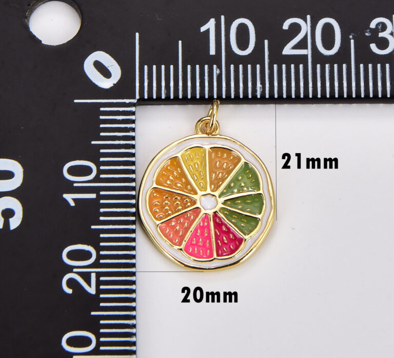 18K Gold Filled Enamel Sliced Orange Fruit Charm Lemon Sliced Charm Gold Pendant for Necklace Earring Supply Component in Gold Filled, 21x20mm, CP1752