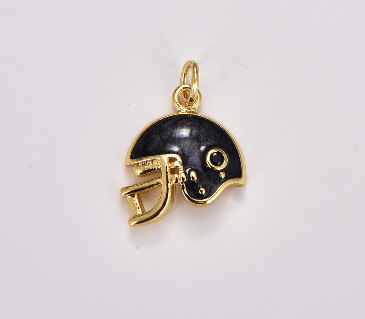 18K Gold Filled Black Enamel Football Helmet Charm, American Football NFL Pendant for Necklace Bracelet Earring Component Supply, 19x14mm CP1756