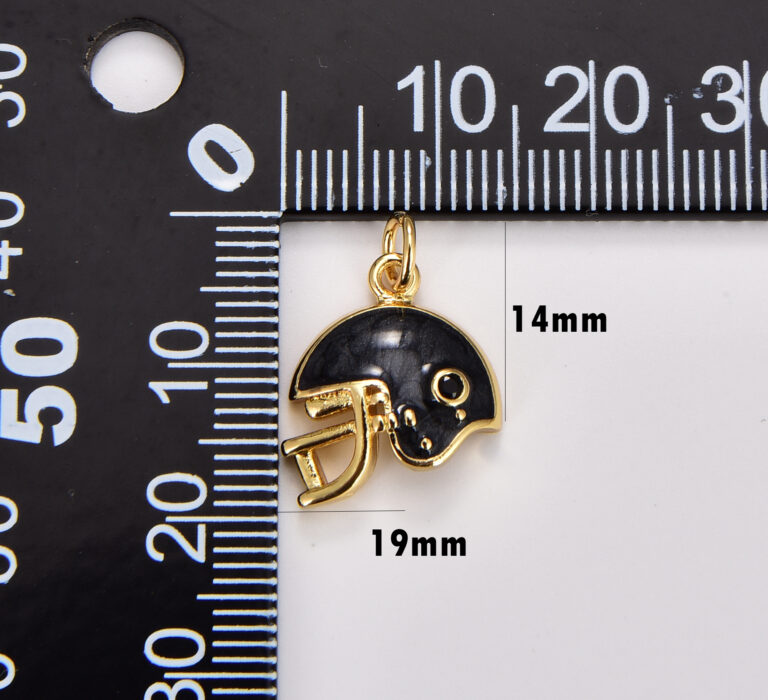 18K Gold Filled Black Enamel Football Helmet Charm, American Football NFL Pendant for Necklace Bracelet Earring Component Supply, 19x14mm CP1756