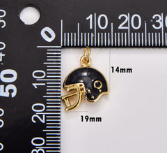 18K Gold Filled Black Enamel Football Helmet Charm, American Football NFL Pendant for Necklace Bracelet Earring Component Supply, 19x14mm CP1756