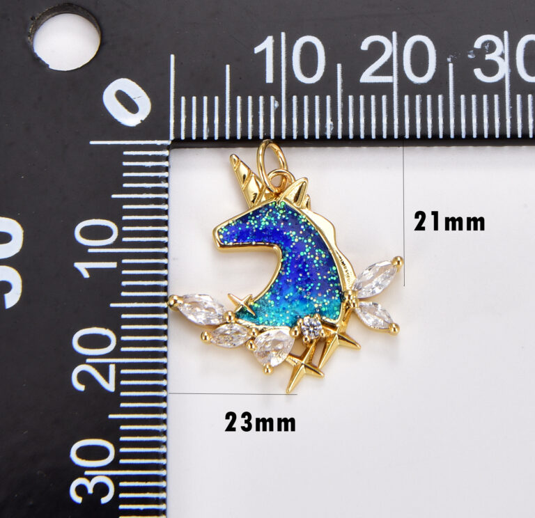 18K Gold Filled Blue Enamel Pony Charm, Enamel Horse Pendant, Unicorn Head Charm for Necklace Bracelet Earrings Component Supply, CP1765