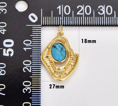 18K Gold Filled Turquoise Blue Stone Charm, Gold Filled Turquoise Pendant, Natural Stone Charm, Birthstone Necklace Charm for Jewelry Making, CP1766