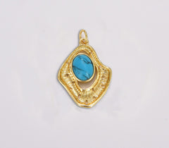 18K Gold Filled Turquoise Blue Stone Charm, Gold Filled Turquoise Pendant, Natural Stone Charm, Birthstone Necklace Charm for Jewelry Making, CP1766