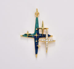 18K Gold Filled Gold North Stars Pendant, Micro Paved CZ Galaxy Enamel Multiple Stars Stacked Linked Celestial Charm, 37x26mm, CP1768