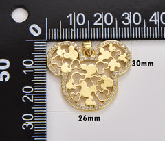 Gold Mouse Head Charm, Gold Filled Mouse Head Pendant for Necklace Bracelet Charm Component Supply, 30x26mm, CP1771