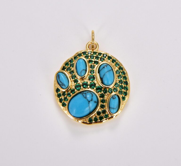 18K Gold Filled Turquoise Blue Stone Charm, Turquoise Pendant, CZ Micro Pave Charm, Birthstone Necklace Charm for Jewelry Making, CP1772