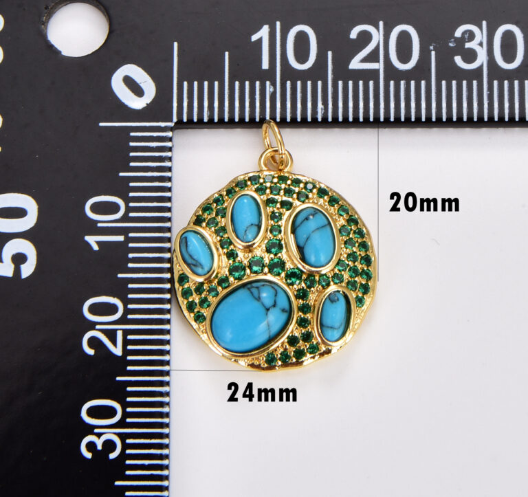 18K Gold Filled Turquoise Blue Stone Charm, Turquoise Pendant, CZ Micro Pave Charm, Birthstone Necklace Charm for Jewelry Making, CP1772