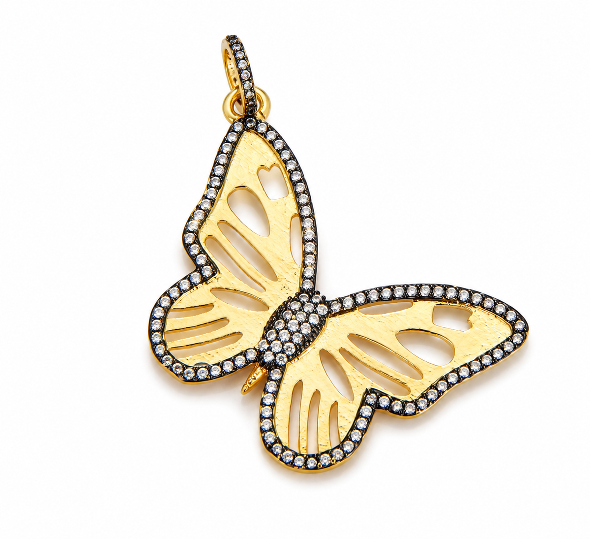 Gold Filled CZ Butterfly Cutout Pendant Charm, Crystal Pave Wing Butterfly Statement Jewelry Pendant for Necklace Bracelet DIY, CP1773