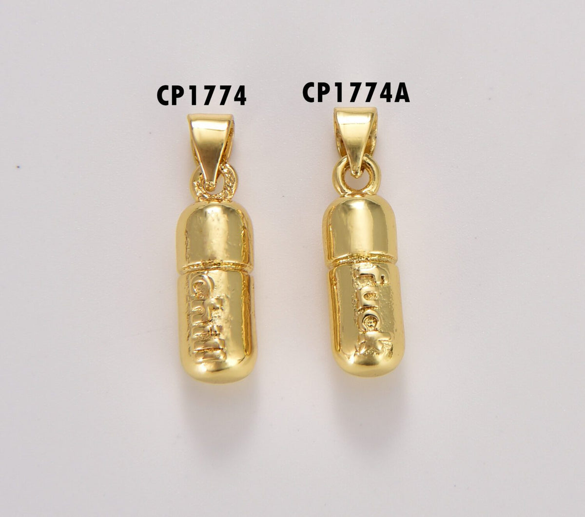 18K Gold Filled Dainty Gold Pill Bar Charm, Word Charm Chill Fuck for Bracelet Necklace Earrings Component for Jewelry Making Supply, CP1774