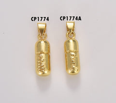 18K Gold Filled Dainty Gold Pill Bar Charm, Word Charm Chill Fuck for Bracelet Necklace Earrings Component for Jewelry Making Supply, CP1774