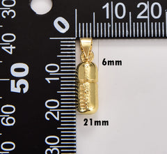 18K Gold Filled Dainty Gold Pill Bar Charm, Word Charm Chill Fuck for Bracelet Necklace Earrings Component for Jewelry Making Supply, CP1774