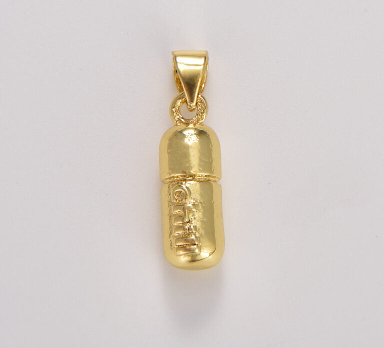 18K Gold Filled Dainty Gold Pill Bar Charm, Word Charm Chill Fuck for Bracelet Necklace Earrings Component for Jewelry Making Supply, CP1774