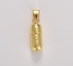 18K Gold Filled Dainty Gold Pill Bar Charm, Word Charm Chill Fuck for Bracelet Necklace Earrings Component for Jewelry Making Supply, CP1774