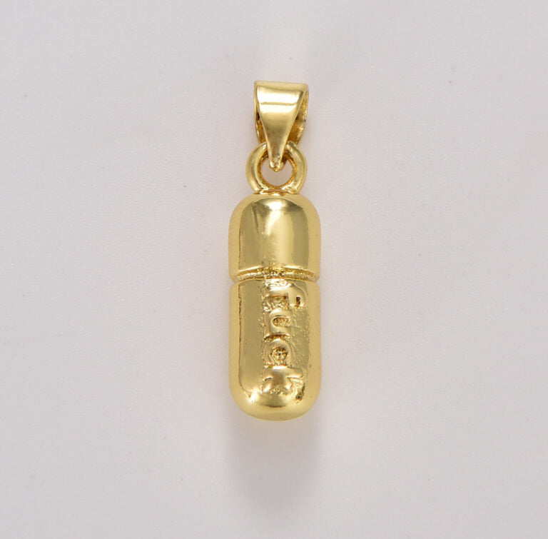 18K Gold Filled Dainty Gold Pill Bar Charm, Word Charm Chill Fuck for Bracelet Necklace Earrings Component for Jewelry Making Supply, CP1774