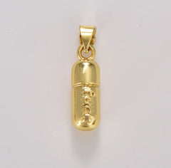 18K Gold Filled Dainty Gold Pill Bar Charm, Word Charm Chill Fuck for Bracelet Necklace Earrings Component for Jewelry Making Supply, CP1774