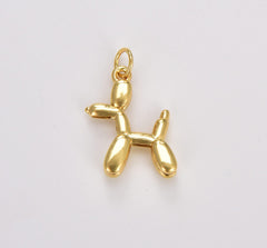 18K Gold Filled Poodle Pendant, Long Balloon Figurine Charm, Puppy Animal Pendant, 21x15mm, CP1775