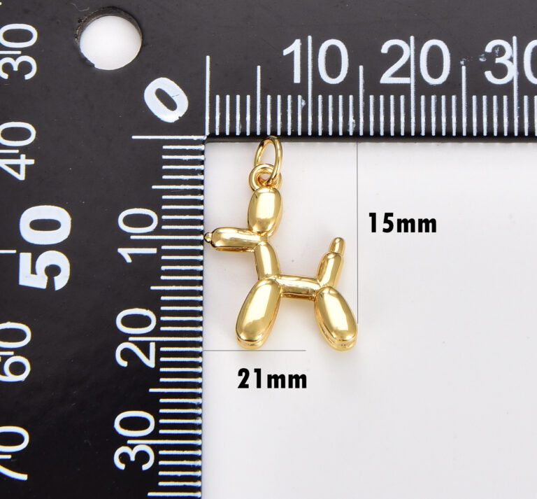 18K Gold Filled Poodle Pendant, Long Balloon Figurine Charm, Puppy Animal Pendant, 21x15mm, CP1775