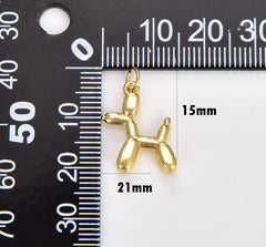 18K Gold Filled Poodle Pendant, Long Balloon Figurine Charm, Puppy Animal Pendant, 21x15mm, CP1775