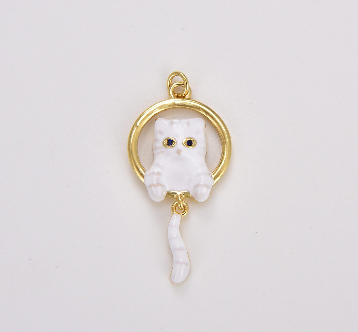 18K Gold Filled White Enamel Cat Charm, Kitten Pendant, Cat Lover Gift, Cat Pendant for Necklace Earring Bracelet Phone Charm, 33x15mm, CP1778