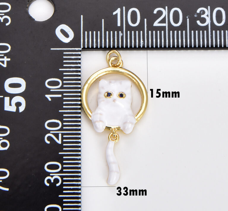 18K Gold Filled White Enamel Cat Charm, Kitten Pendant, Cat Lover Gift, Cat Pendant for Necklace Earring Bracelet Phone Charm, 33x15mm, CP1778