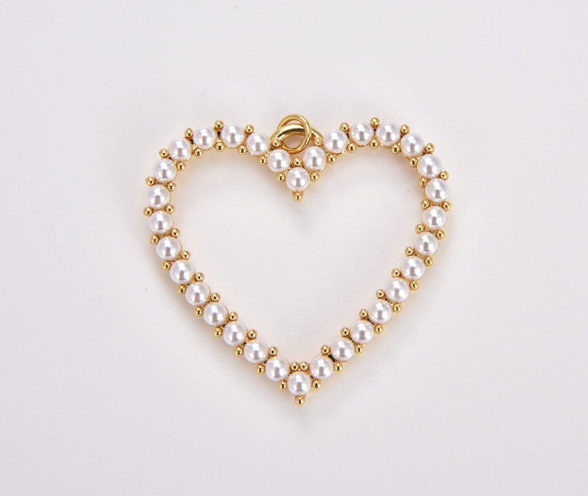 18K Gold Filled Heart Pearl Charm, Hollow Heart Pendant, Valentines Gift, Heart Pendant for Necklace Bracelet Charm Component Supply, CP1781