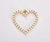 18K Gold Filled Heart Pearl Charm, Hollow Heart Pendant, Valentines Gift, Heart Pendant for Necklace Bracelet Charm Component Supply, CP1781
