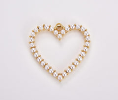 18K Gold Filled Heart Pearl Charm, Hollow Heart Pendant, Valentines Gift, Heart Pendant for Necklace Bracelet Charm Component Supply, CP1781