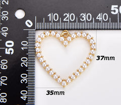 18K Gold Filled Heart Pearl Charm, Hollow Heart Pendant, Valentines Gift, Heart Pendant for Necklace Bracelet Charm Component Supply, CP1781