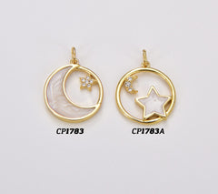 18K Gold Filled White Enamel Star & Moon Charm, Crescent Moon Star Pendant, Celestial Jewelry Charm for Necklace Bracelet Jewelry Making, CP1783