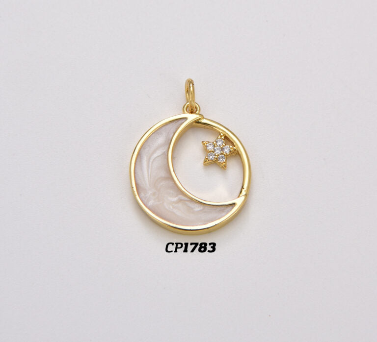 18K Gold Filled White Enamel Star & Moon Charm, Crescent Moon Star Pendant, Celestial Jewelry Charm for Necklace Bracelet Jewelry Making, CP1783